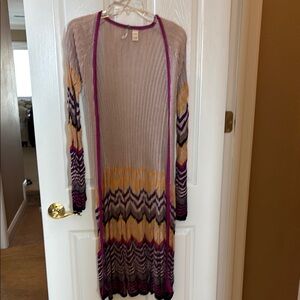 BKE Purple and Yellow Chevron Cardigan long Sweater